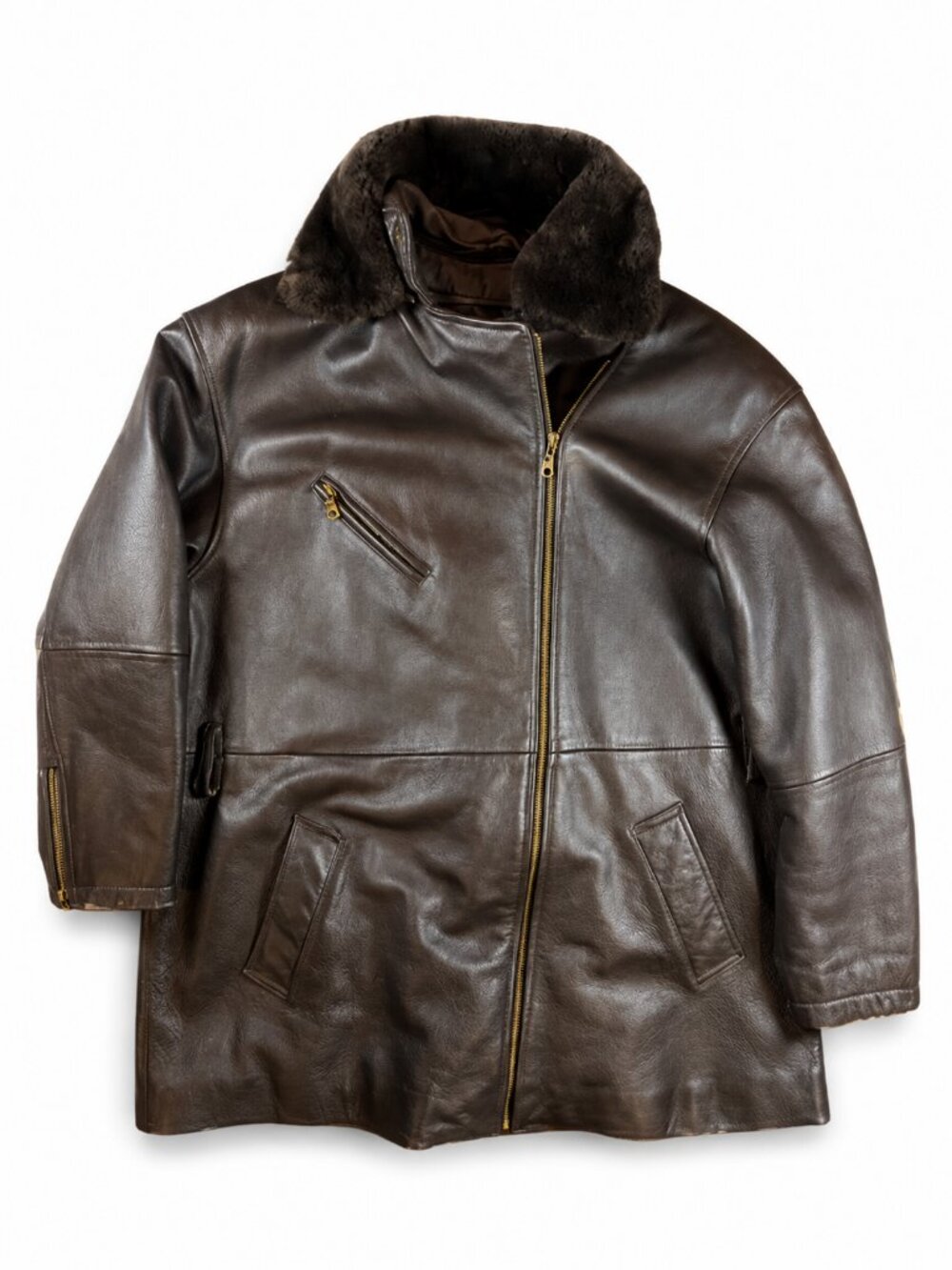 Wilsons Brown Leather Vintage Bomber Jacket Mens L Removable Faux Fur Collar Y2K